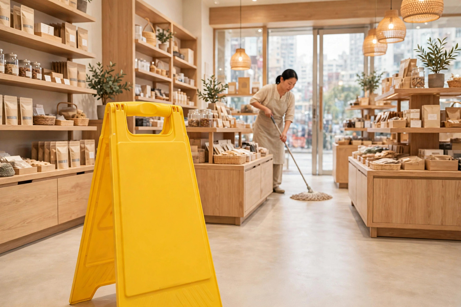 商戶店內地面防滑／濕滑管理：濕滑標示、清潔、滑倒預防與雨天管理