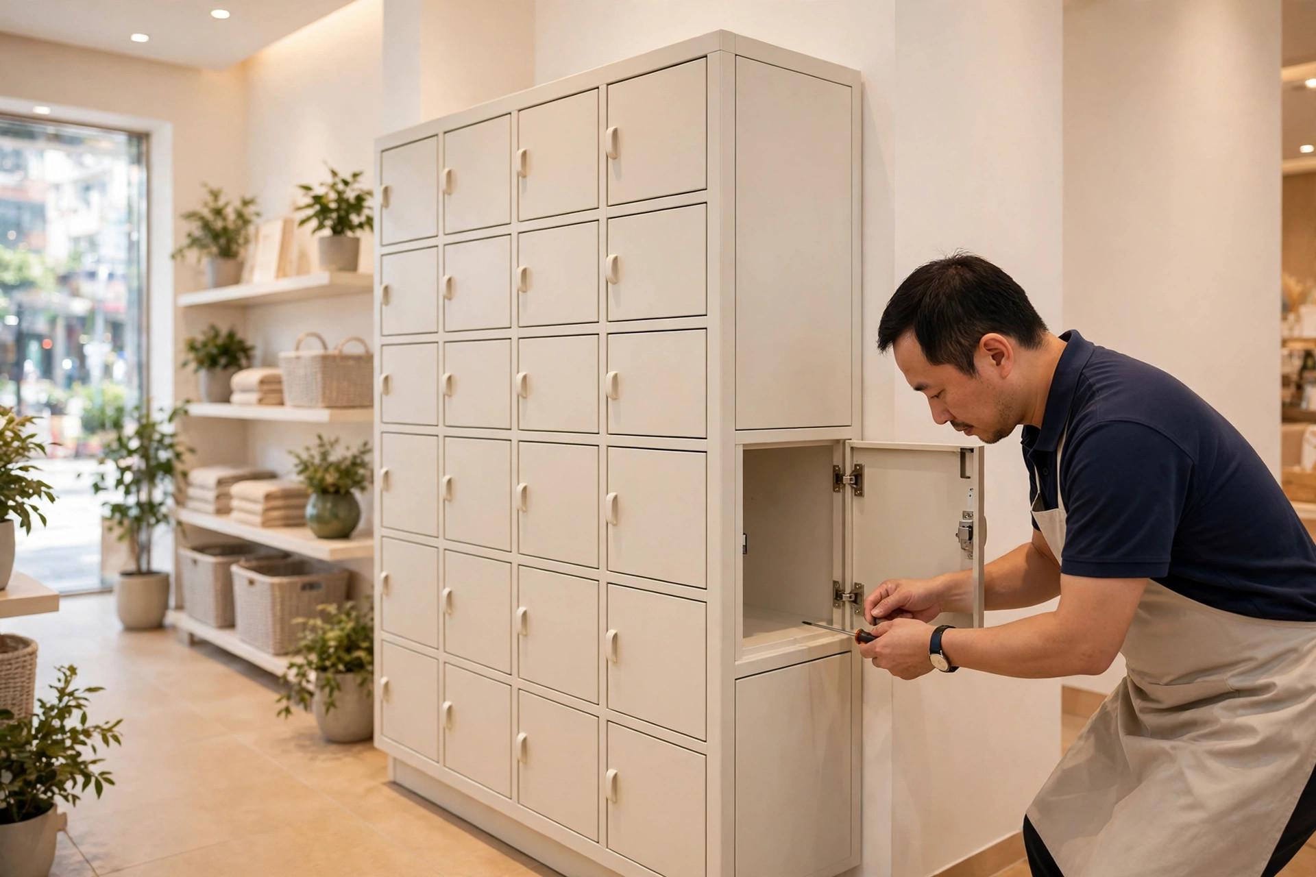 商戶店內顧客自助取件櫃日常營運管理：開關櫃、故障分級、停用標準、保養合約同投訴處理