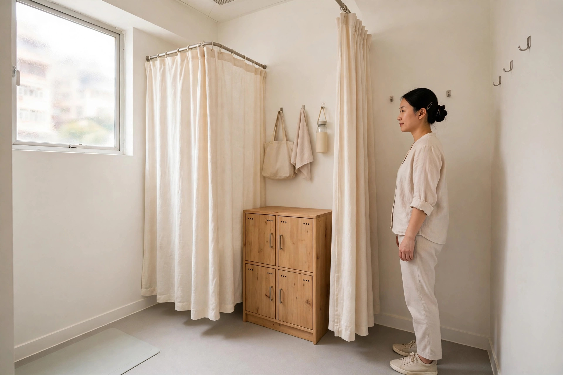 細舖單間更衣室分時編排：男女分時、輪候、占用指示與交接清潔